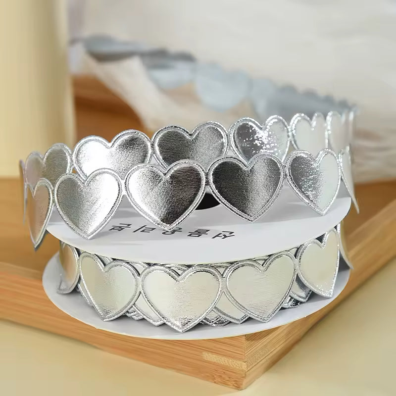 Heart Shaped Edge Woven Ribbon - Silver / Roll (10 Yards) / 2.5cm