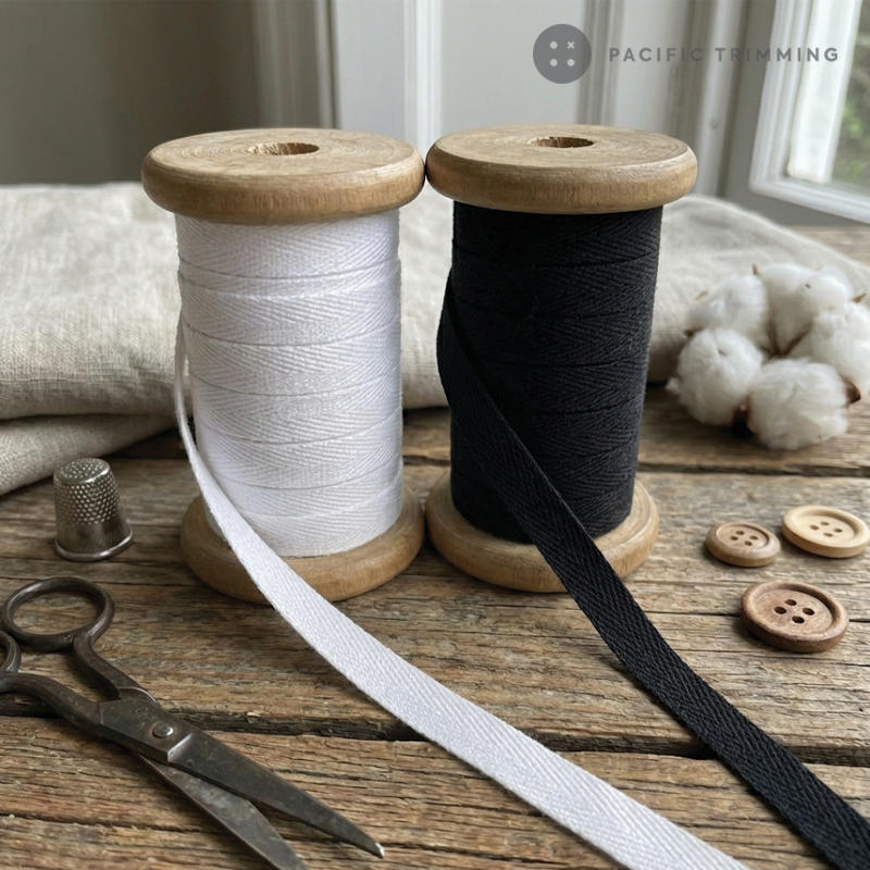 Polyester Herringbone Twill Tape White and Black