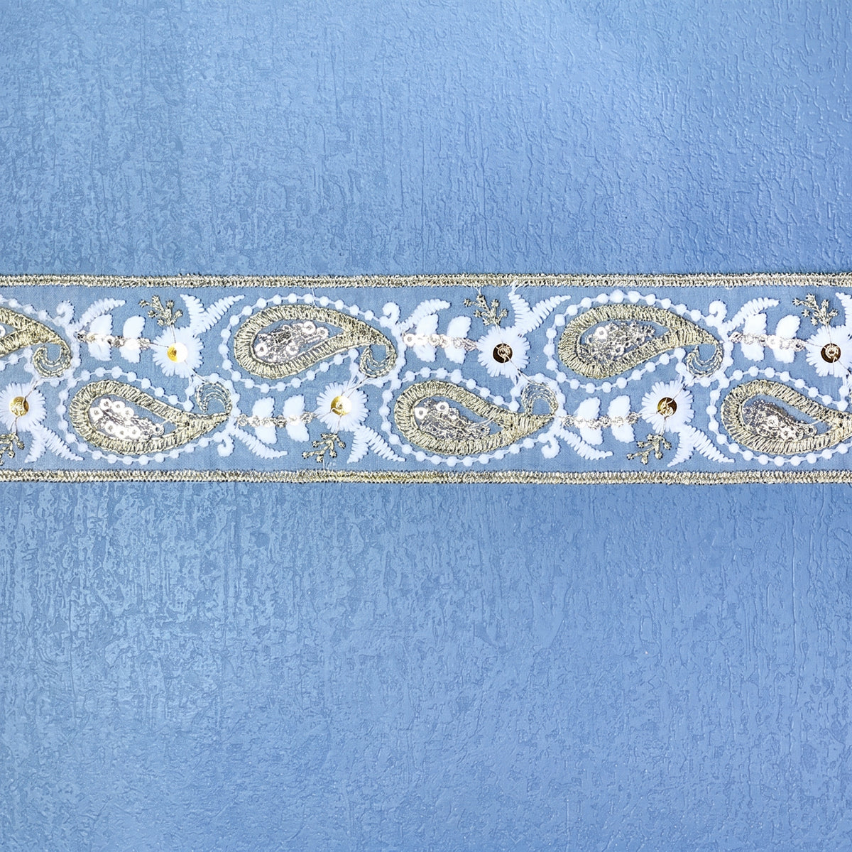 White Gold Sequin Guipure Lace Trim (5cm)