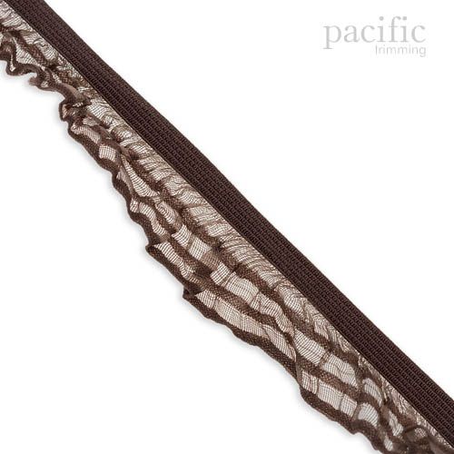 1 Inch Striped Sheer Stretch Ruffle Elastic Trim 280041RF Brown