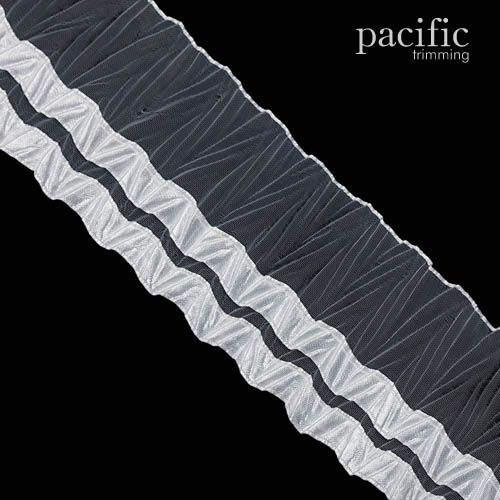 2 Inch Satin Edged Double Zig-zag Pleated White