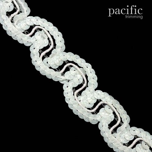 1 Inch Sequin Scroll Trim White