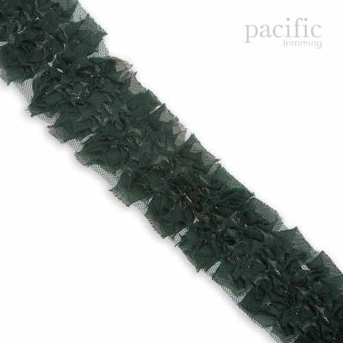 2 Inch Frayed Chiffon Grass Trim Dark Green