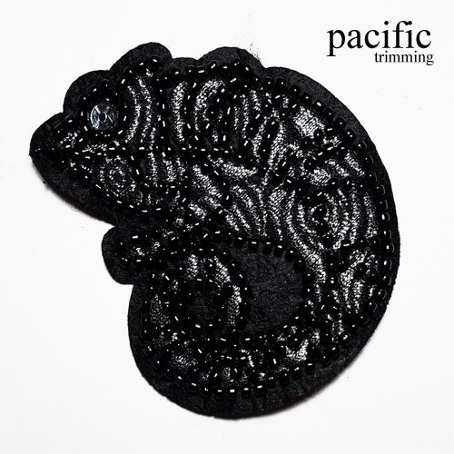 3 Inch Beaded Embroidery Chameleon Patch Sew On Black