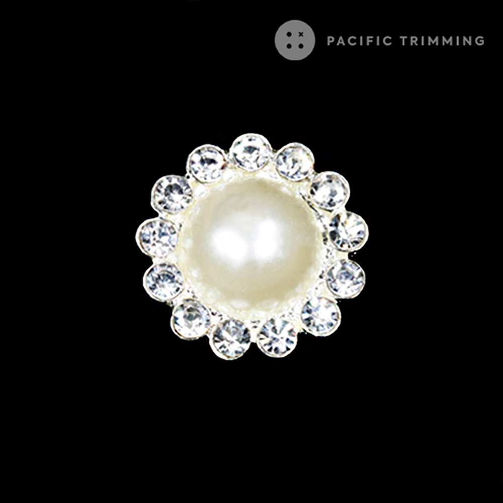 Dome Shape Faux Pearl Rhinestone Shank Button BU190707