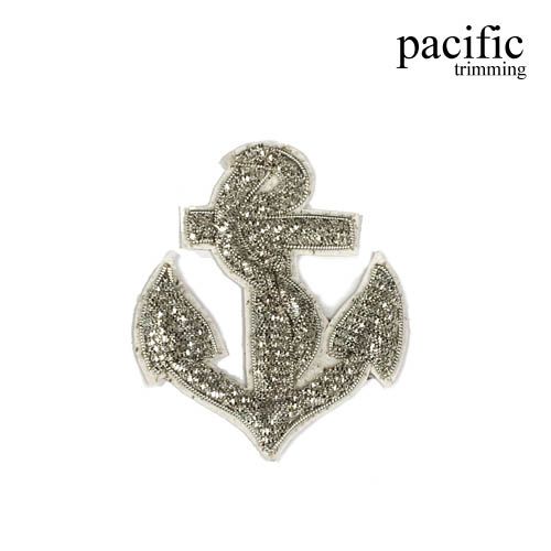 2 Inch Zari Embroidery Anchor Emblem Badge Sew On Silver