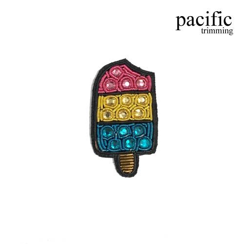1.75 Inch Zari Embroidery Ice Cream Emblem Badge Patch Sew On Pink/Yellow/Aqua/Black