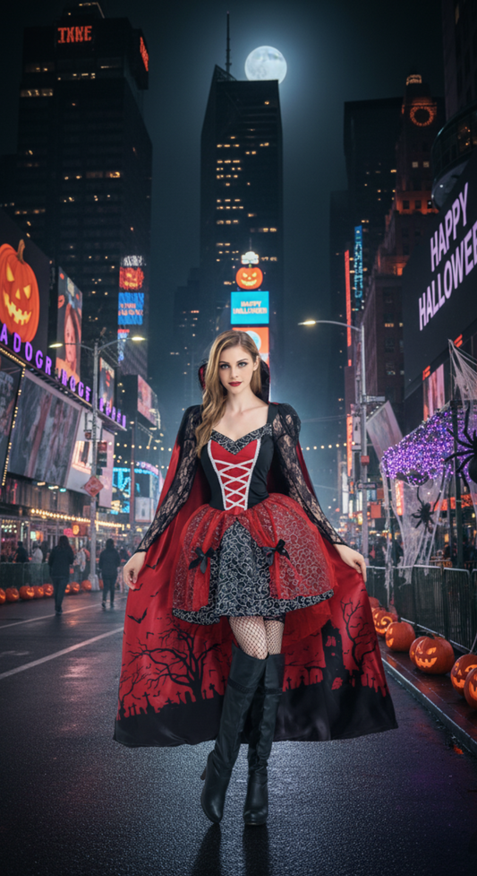 [*Halloween 30% Sale*]Vampire Queen Costume with Cape - Gothic Vampire Look for Halloween