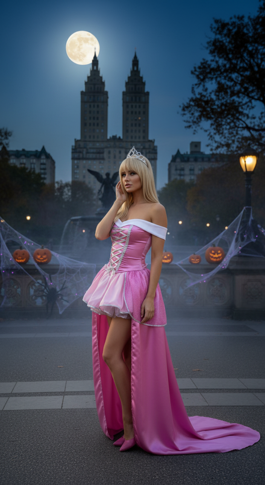 [*Halloween 30% Sale*]Princess Aurora Costume - Pink Fairy Tale Princess Dress with Tiara for Halloween