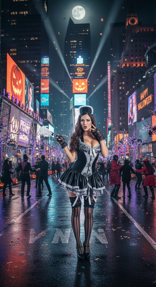 [*Halloween 30% Sale*]Sexy Maid Costume - Black and White Lace-Up Corset Dress with Headpiece for Halloween