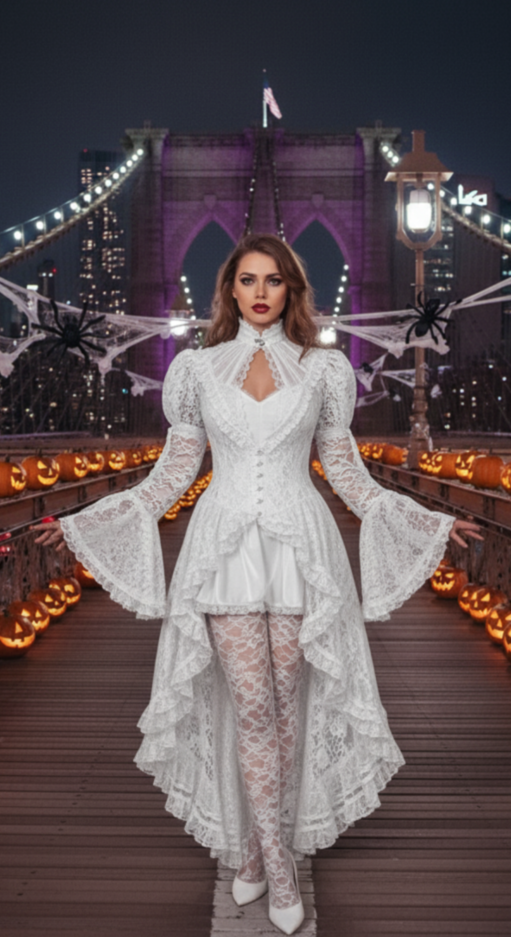 [*Halloween 30% Sale*]Victorian Lace Gothic Dress - Lace High Neck Dress for Halloween in four colors