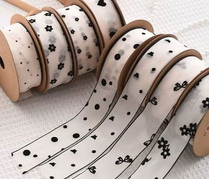 4cm Flocked Floral Organza Ribbon