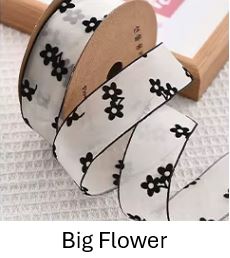 4cm Flocked Floral Organza Ribbon