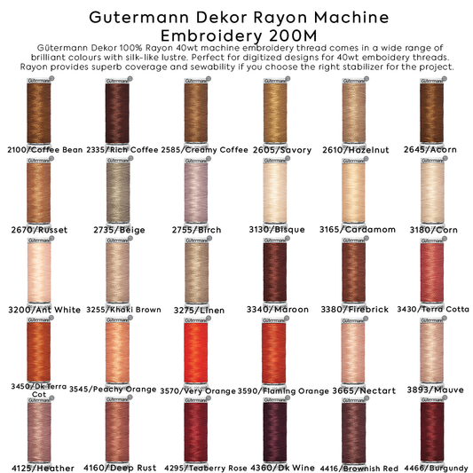 Gutermann Dekor Rayon Machine Embroidery 200M Colors #2100 to #4466