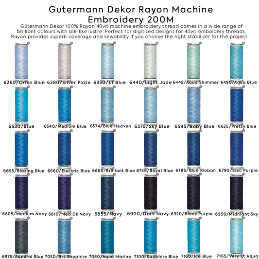 Gutermann Dekor Rayon Machine Embroidery 200M Colors #6260 to #7165