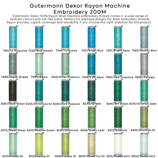 Gutermann Dekor Rayon Machine Embroidery 200M Colors #7165 to #8700