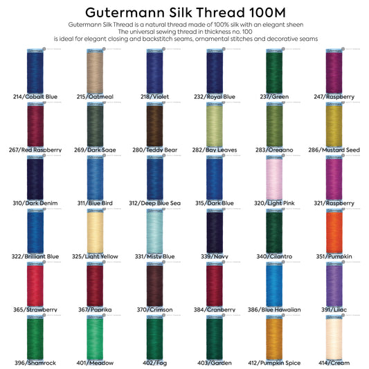 Gutermann Silk Thread 100m 134 Colors #214 to #414