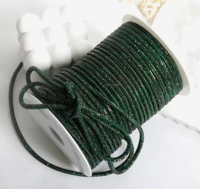 4mm Flexible Rhinestone Cotton Cord - Green / 1 Yard