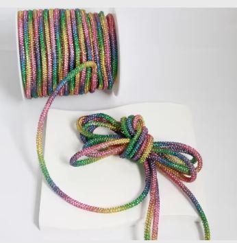 4mm Flexible Rhinestone Cotton Cord - Rainbow / 1 Yard