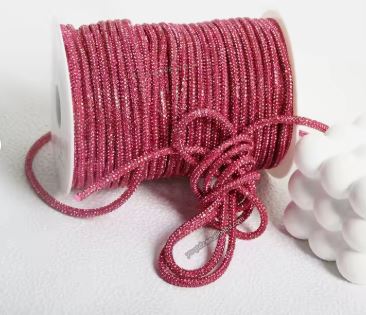 4mm Flexible Rhinestone Cotton Cord - Rose Red / 1 Yard