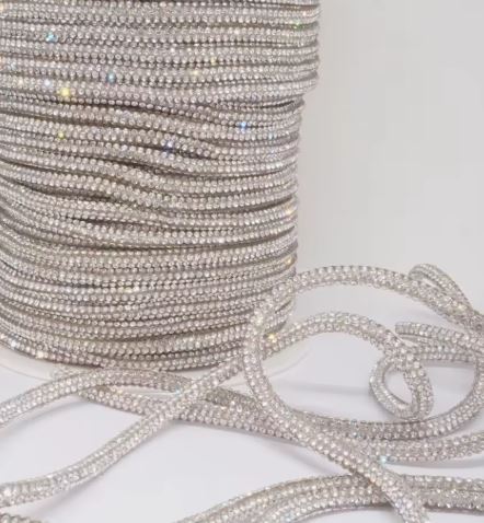 4mm Flexible Rhinestone Cotton Cord - White / 1 Yard