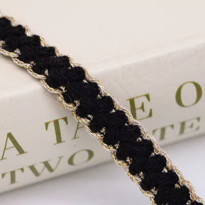 Textured Metallic Edge Braided Trim - Black/Gold / Yard