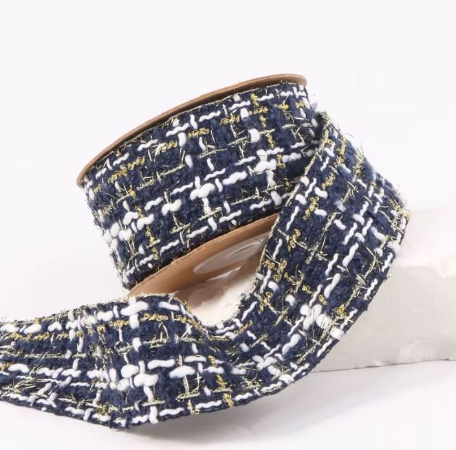 Two-Tone Gold Woven Ribbon - 1.5" (38mm) / Navy