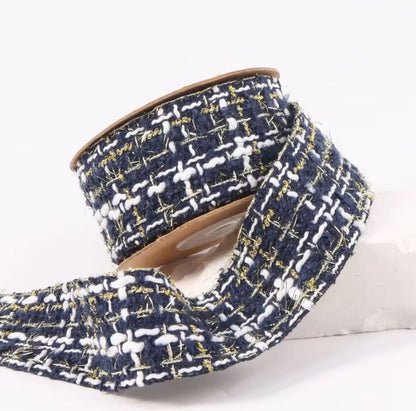 Two-Tone Gold Woven Ribbon - 1.5" (38mm) / Navy