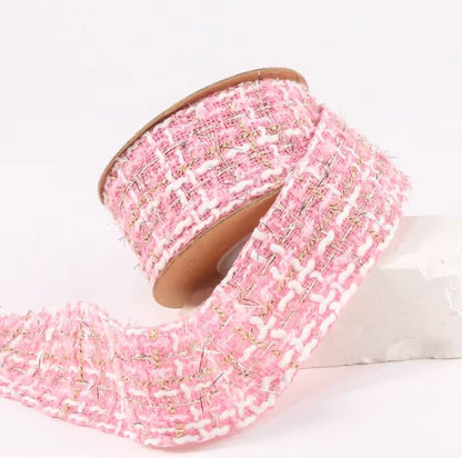 Two-Tone Gold Woven Ribbon - 1.5" (38mm) / Pink