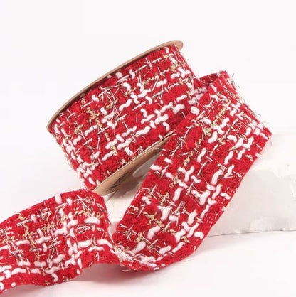 Two-Tone Gold Woven Ribbon - 1.5" (38mm) / Red