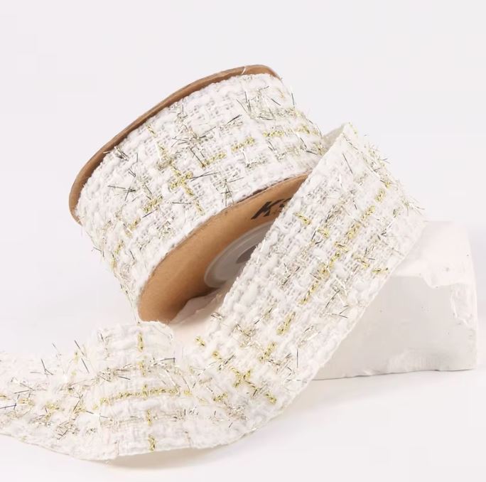 Two-Tone Gold Woven Ribbon - 1.5" (38mm) / White