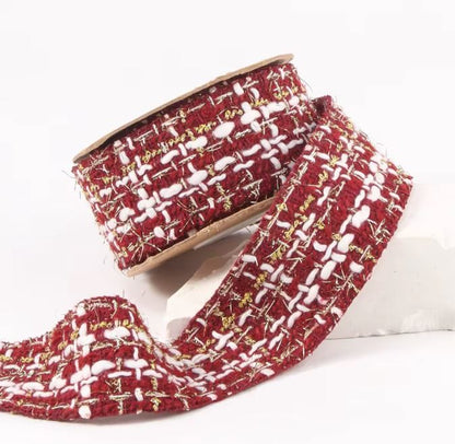 Two-Tone Gold Woven Ribbon - 1.5" (38mm) / Wine