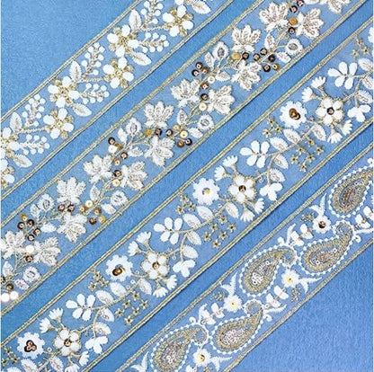 White Gold Sequin Guipure Lace Trim (5cm)