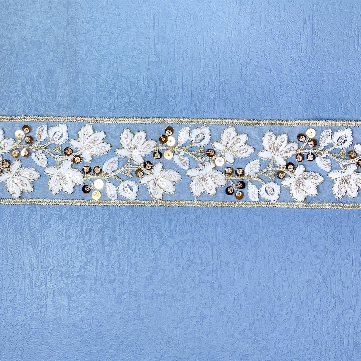 White Gold Sequin Guipure Lace Trim (5cm)