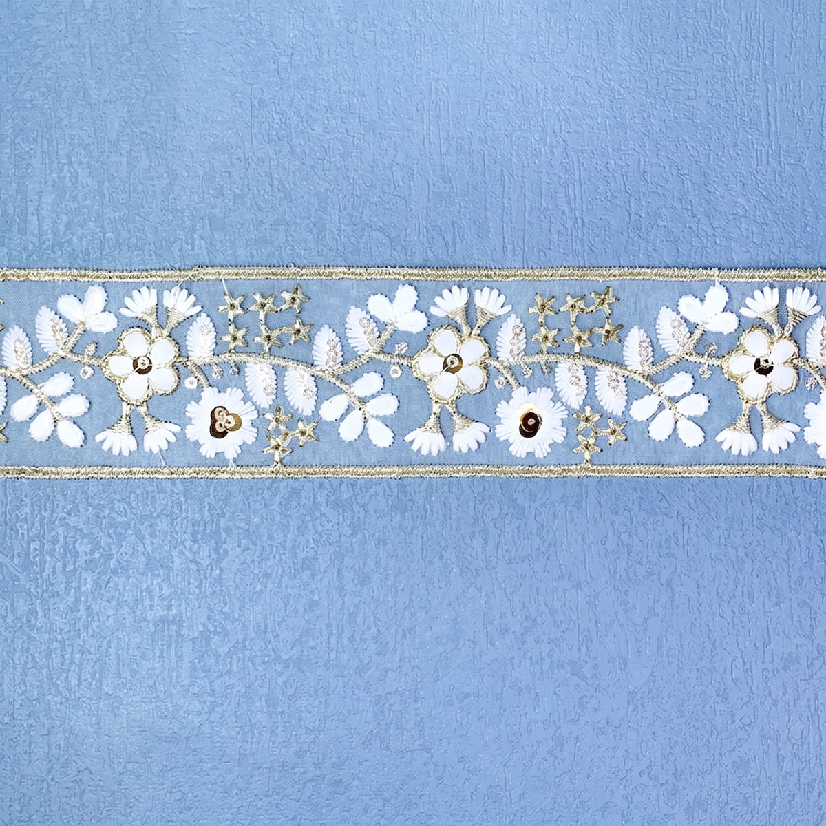 White Gold Sequin Guipure Lace Trim (5cm)