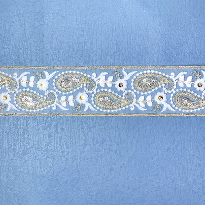 White Gold Sequin Guipure Lace Trim (5cm)