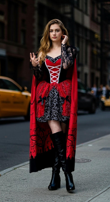 [*Halloween 30% Sale*]Vampire Queen Costume with Cape - Gothic Vampire Look for Halloween