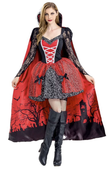 [*Halloween 30% Sale*]Vampire Queen Costume with Cape - Gothic Vampire Look for Halloween
