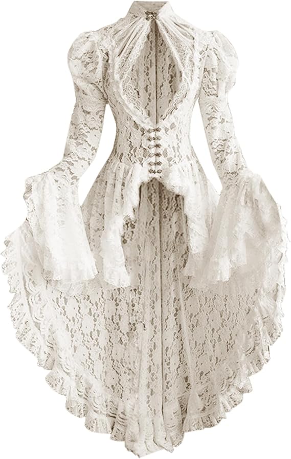 [*Halloween 30% Sale*]Victorian Lace Gothic Dress - Lace High Neck Dress for Halloween in four colors