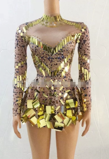 Mirror Party Dress Black Stretch Stage Dance Dress Party Celebrate Dress in Multiple colors