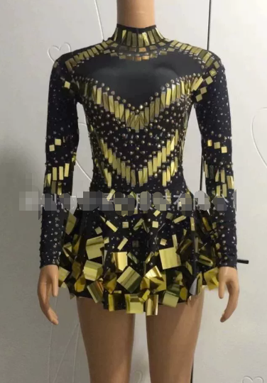 Mirror Party Dress Black Stretch Stage Dance Dress Party Celebrate Dress in Multiple colors
