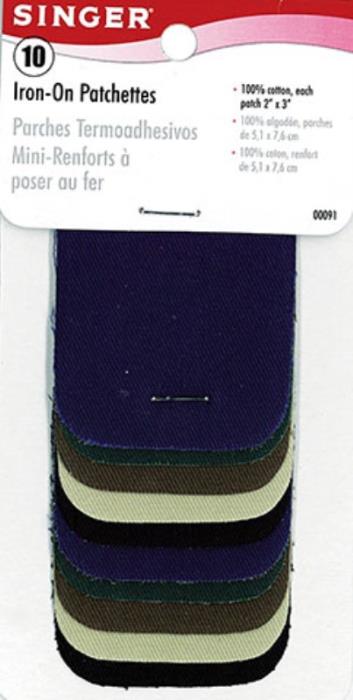 Singer Iron-On Twill Mending Patches – Dark Colors (10 Pack)