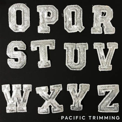 2.63 Inch Sequin Letter Patches Silver