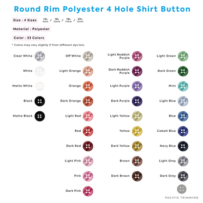 Color Round Rim Polyester 4 Hole Shirt Button Color Chart