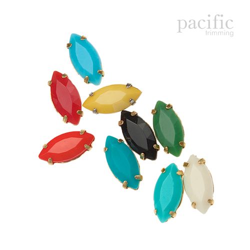 10pcs of 15mm Sew-on Acrylic Rhinestone Navette Aqua/Yellow/Coral/Ivory/Black/Red