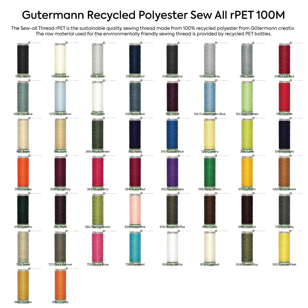 Gutermann Recycled Polyester Sew All rPET Thread 100M Multiple Colors